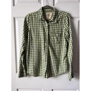 Hollister Green Plaid Flannel Button Shirt Womens Sz Large Cotton Spring Layers